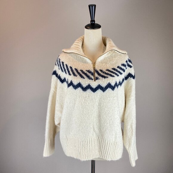 J Crew Half-zip Sweater in Fair Isle Wool/Alpaca Fabric Blend XS / S - Picture 1 of 16